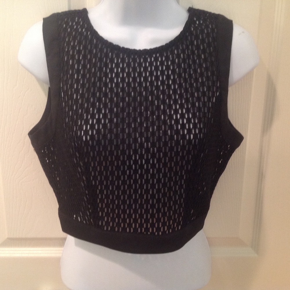 SOLD Lucy Paris Crop Top Mesh Net Black Sleeveless Side Zip Top Medium.